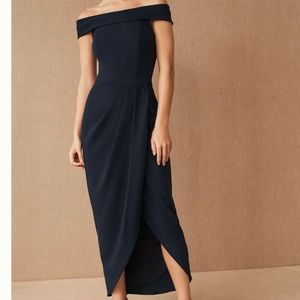 Navy bridesmaid off the shoulder dress BHLDN